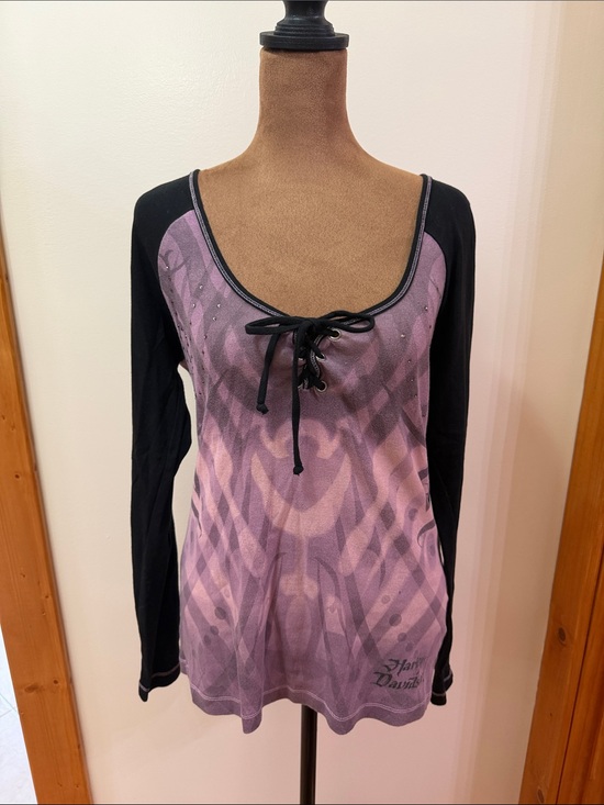 Harley-Davidson Tops - Harley-Davidson Purple V Neck Long Sleeve Top with Black Sleeves Medium NWOT